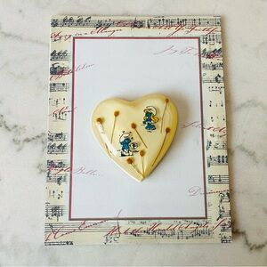 Paper Weight Vintage Heart-Shaped Smurf Decor RARE FIND Peyo. Glass Heart Floral